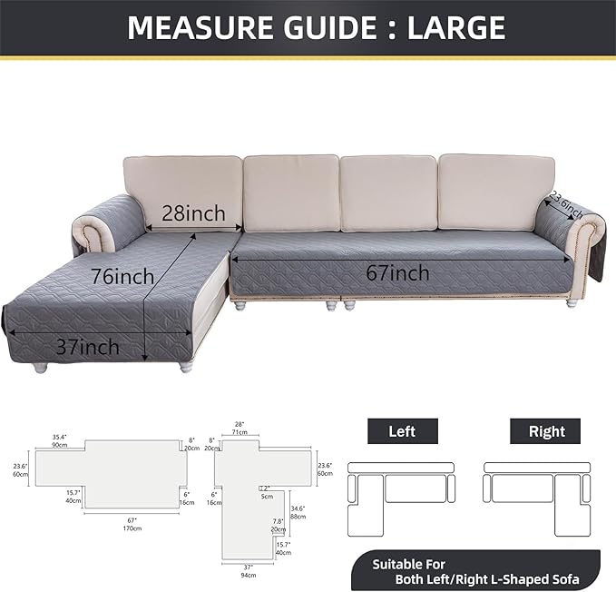 ele ELEOPTION 100% Waterproof 2 Piece Couch Cover Pet Blanket Sectional L Shape Sofa Cushion Cat Dog Bed Cover (Chaise Lounge + 3 Seat Covers) Khaki