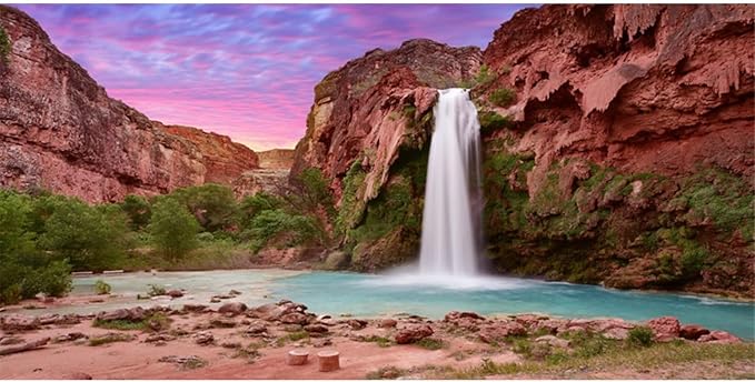 AWERT 72x24 inches Reptile Habitat Background Sunset Mountain Waterfall Terrarium Background Durable Polyester Background