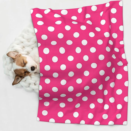 Reversible Plush Pet Blanket for Puppies Kittens, Pink Polka Dot, Double Sided Gentle Dot Texture for New Pets Adjusting to Home Environment Softly