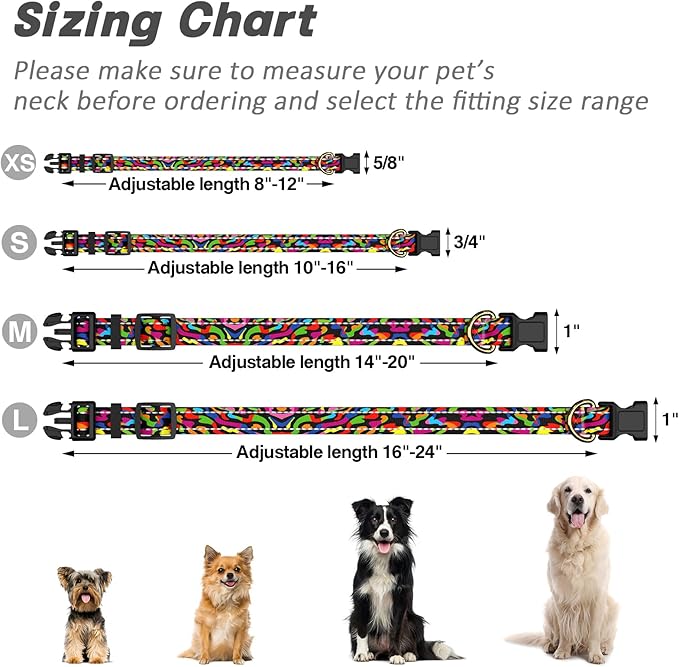 Reflective Dog Collar for Large Dogs, Cute Boho Adjustable Heavy-Duty Nylon Puppy Collar for Boy and Girl Female, Soft Pet Accessories with Quick Release Buckle, Abstract Rainbow Art