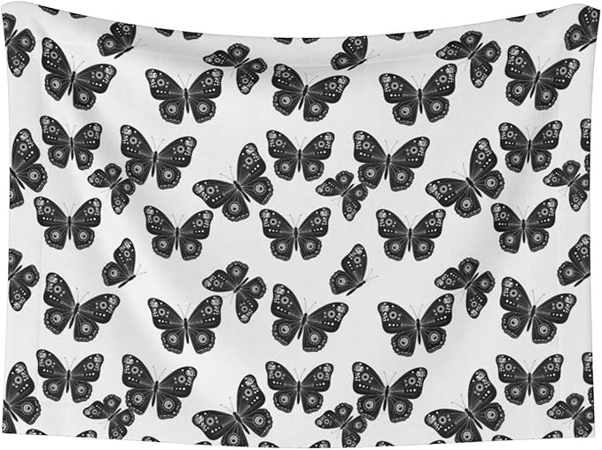 Double Sided Pet Mat for Dog Bed Topper Cat Blanket Furniture Protector, Butterflies Black and White, Reversible Plush with Tactile Dot Pattern for Style Change