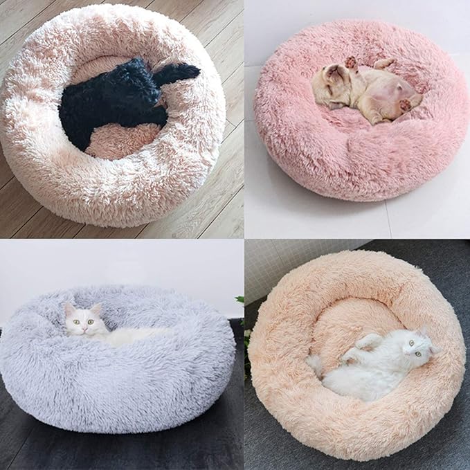 huraty Pet Dog Bed Plush Calming Bed, Fluffy Donut Round Pet Beds for Small Medium Large Dogs Cats, Anti-Slip & Anti-Anxiety, 28 Inch for Puppy and Kitties, Apple Green, L