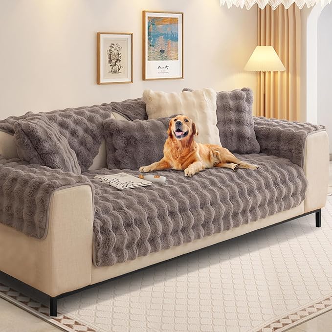 Couch Covers For Dogs,Funny Fuzzy Pet Couch Cover,Plush Solid Colour Non-Slip Couch Cover,Big Dog Bed Blanket, Washable Soft Plush Throw Protector For Bed Couch Car Sofa (17.71x17.71in, Dark Grey)