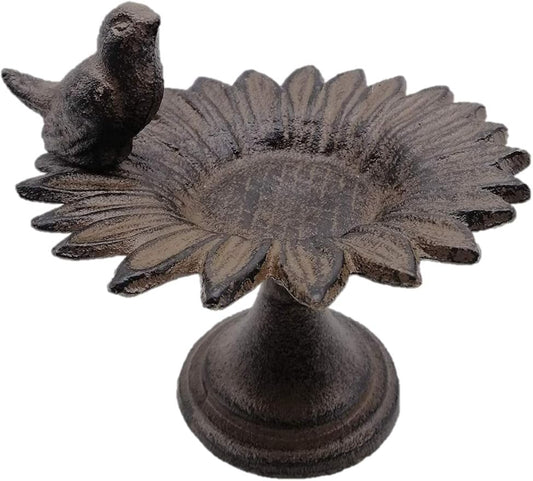Comfy Hour Spring is Here Collection 6" Cast Iron Birdfeeder Birdbath Outdoor Garden, Brown