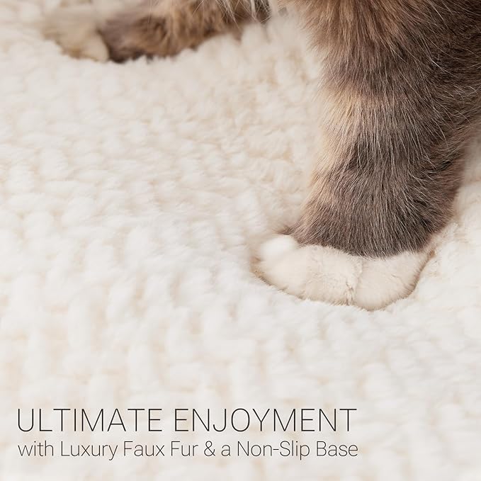 Soft Touch Faux Fur Dog Bed for Medium to Large Sized Dogs 8.5" Extra Thick, Orthopedic Pet Bed with Waterproof Liner and Washable Cover, with Removable Cute Pillow, Cream Color