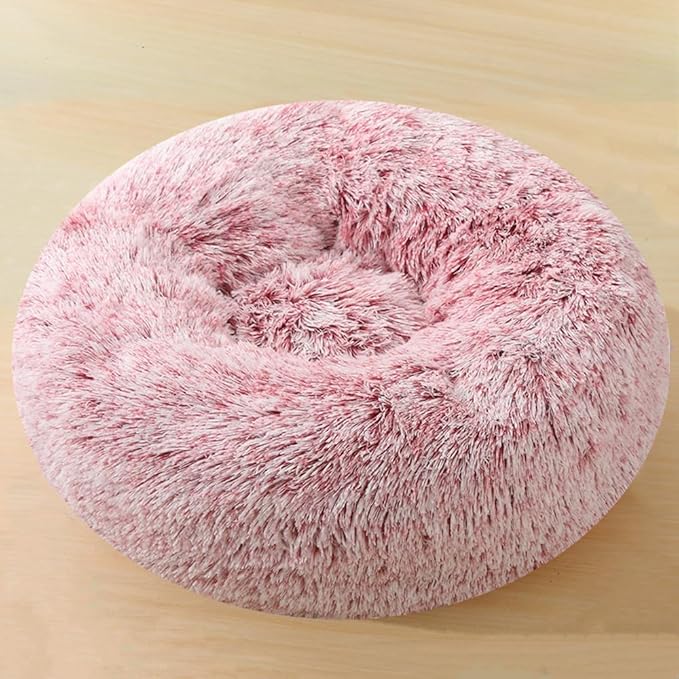 Calming Donut Dog & Cat Bed, 36 Inch Round Fluffy Dog Beds for Small Medium Large Dogs and Cats Anti-Anxiety, Puppy Bed, Washable Round Cozy Soft Pet Bed (Rose White)