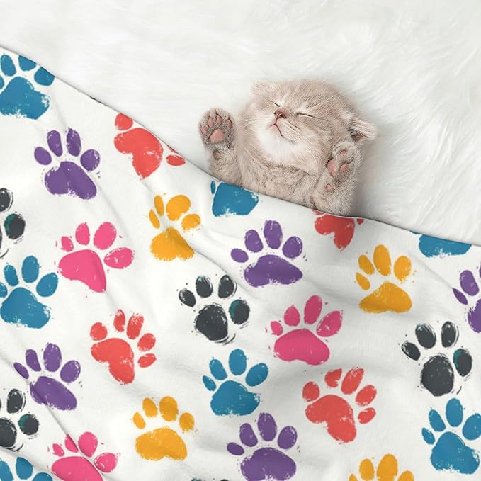 Colorful Paws Blanket for Pet - Dog Throw Blanket 23x16 Rainbow Couch Blankets for Puppy Dogs Cats