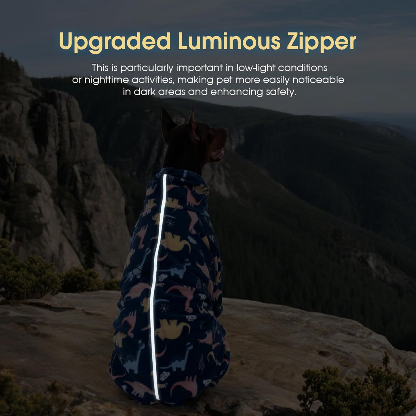 ROZKITCH Large Dog Pajamas Soft Fleece Pullover Pajamas, Pet Windproof Warm Cold Weather Jacket Vest with Reflective Zipper, Jumpsuit Apparel Outfit Clothes for Large Dog Dinosaur XL