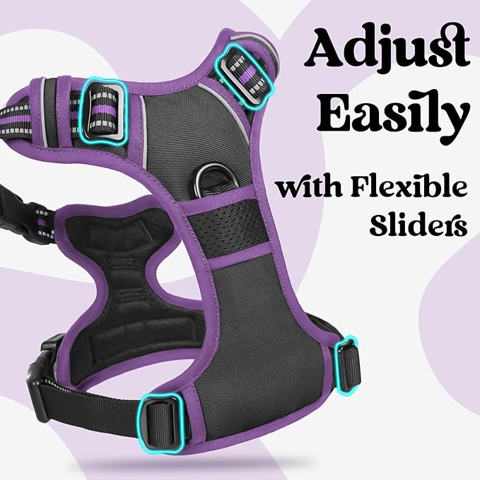 rabbitgoo Dog Harness for Large, No Pull Pet Harness with 3 Buckles, Adjustable Soft Padded Vest with Control Handle, Walking Reflective Pet Vest for Large Dogs, Black & Purple, L