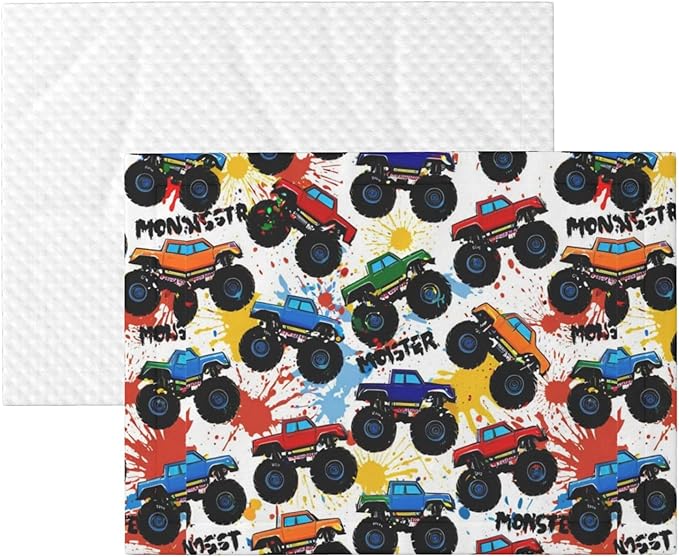 Reversible Plush Dot Pet Blanket for Dogs and Cats, Grunge Monster Truck Car Art, Ultra Soft Two Sided Design with Warm Fuzzy Side and Smooth Side for Comfort