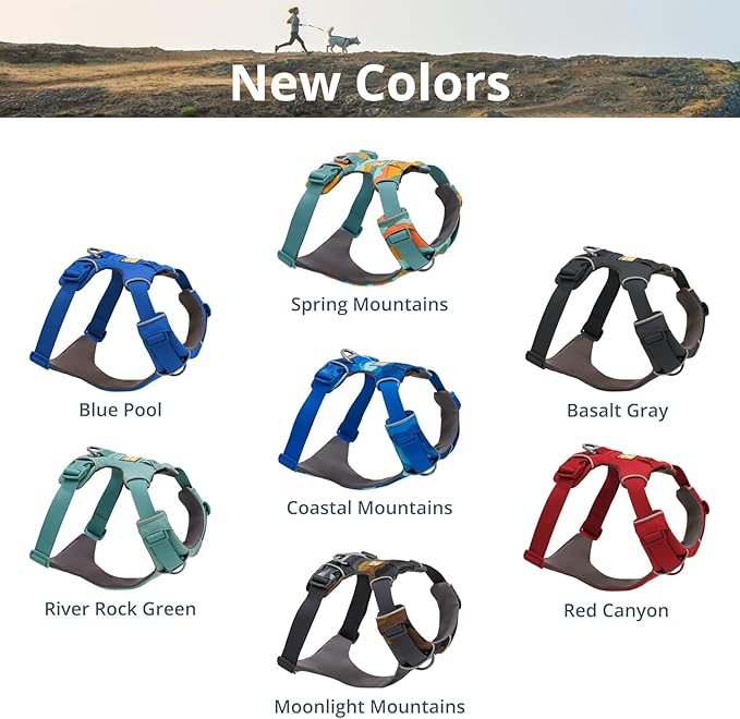 Ruffwear, Front Range Dog Harness, Reflective Soft Padded Everyday Harness with Dual Leash Clips, Adjustable and Lightweight Fit for Training or Walking for All Dogs, Coastal Mountains, X-Small