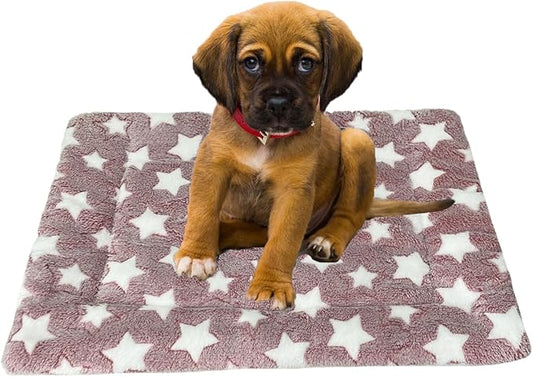iMaylex Soft Pad Dog Bed Mat, Thicken Warm, Star Pattern, Reversible, Fluffy Pet Dog Sleeping Mattress, Cameo Brown, Medium
