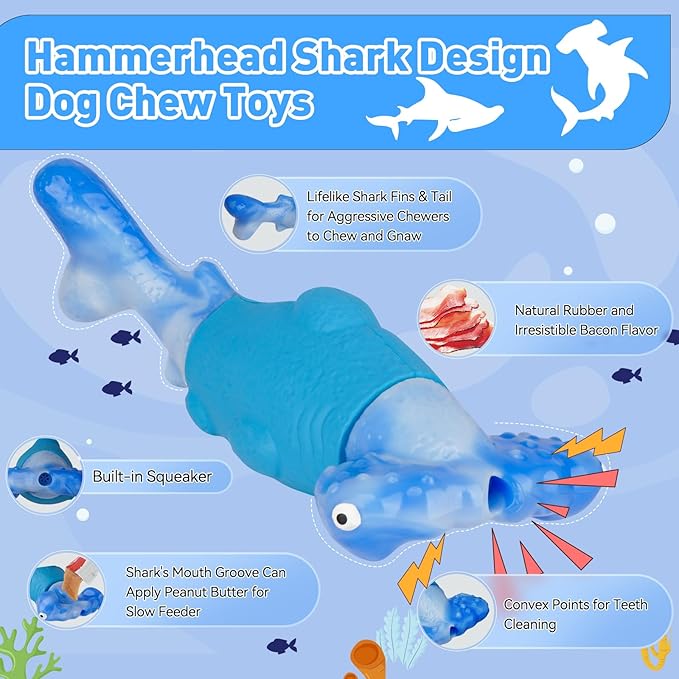 Dog Toys for Aggressive Chewers, Interactive Dog Chew Toy for Large Dogs, Indestructible Squeaky Toys to Keep Them Busy, Tough Toys for Medium/Large Dogs Blue