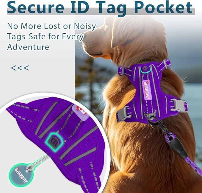 BARKBAY Dog Harness No Pull Oxford with ID Tag Pocket - Heavy Duty, Reflective, Easy Control for Large Dogs(Purple Oxford,L)