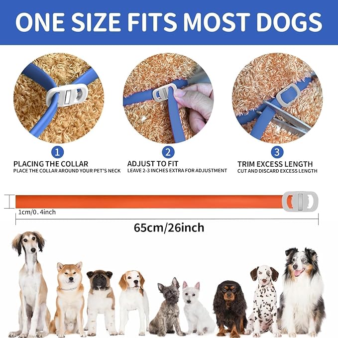 Dog Flea and Tick Collar 4 Pack, Waterproof Adjustable Collar for Dogs and Puppies, 32-Month Prevention, Blue & Orange