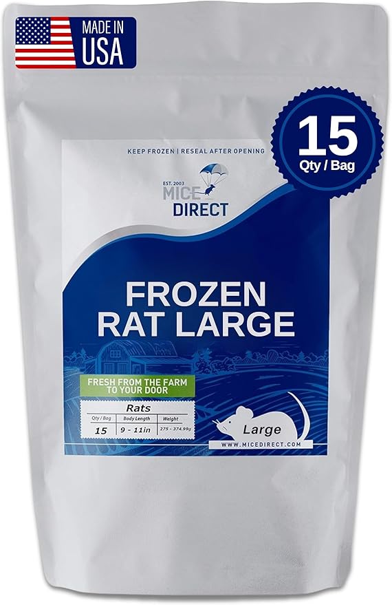 MiceDirect EST. 2003 15 Premium Frozen Large Feeders Snake Food for Juvenile Ball Pythons Monitors Lizards (8-9 in)(2625 Grams Min)