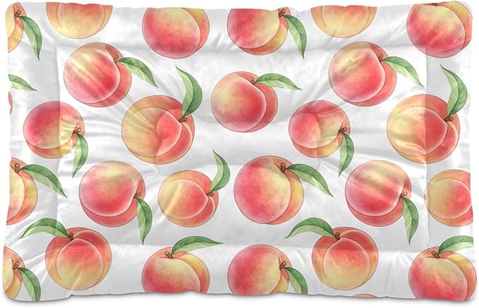 Emelivor Pink Peaches White Dog Cat Bed Washable Crate Pet Bed Anti-Slip Comfortable Durable Dog Crate Bed for Indoor Small Medium Large Dogs Cats, 24x18in