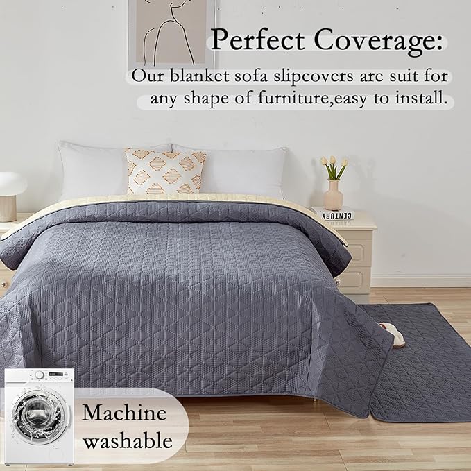 Waterproof Dog Bed Cover Pet Blanket, Soft Pet Couch Covers for Sofa Washable, Bed Couch Sofa Furniture Protector for Puppy Cat Kids (Grey,210 * 305 CM)