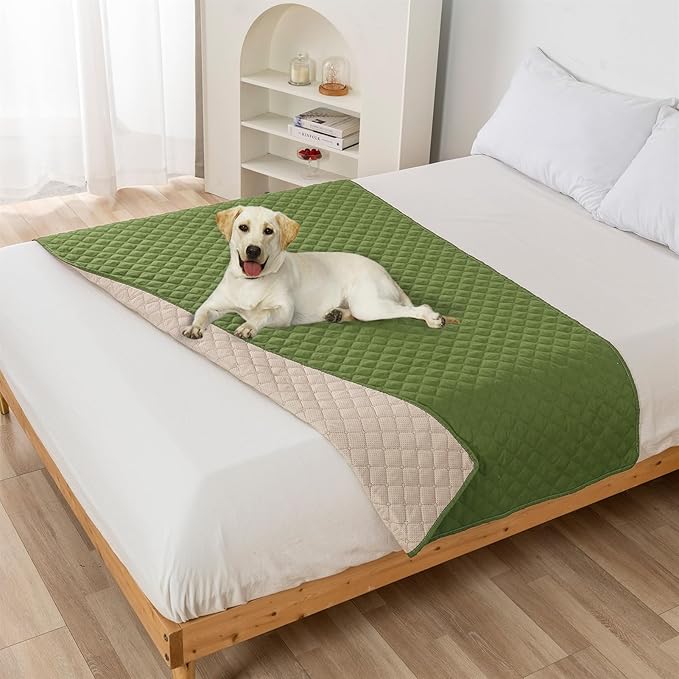 GIBZ Water Resistant Dog Bed Blanket Cover Large Anti Slip Pet Furniture Protector Washable Cat Quilted Mat for Couch, Green, 100x127cm