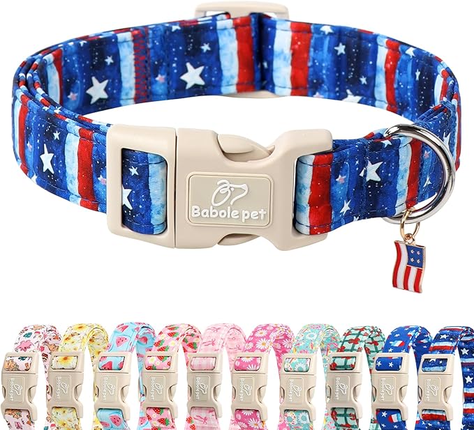 4th of July Dog Collar, Stars & Stripes Patriotic Dog Collars for Giant Large Dogs, Adjustable Lightweight Quick-Release Buckle Collar for Boy&Girl Dogs XL