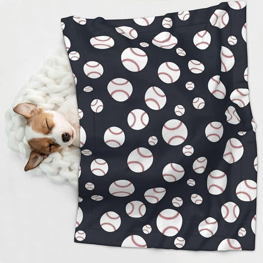 Dog and Cat Blanket in One, Baseball Softball Grey, Double Sided Plush Throw with Raised Dot Pattern on One Side and Flat Velvet on Other for Variety