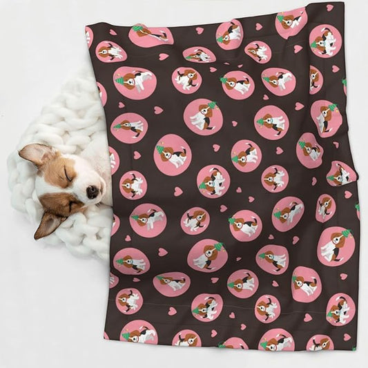 Reversible Pet Blanket for Easy Cleaning Maintenance, Cute Puppy with Hearts, Double Sided Plush Dot Design Means Double Use Between Washes for Convenience