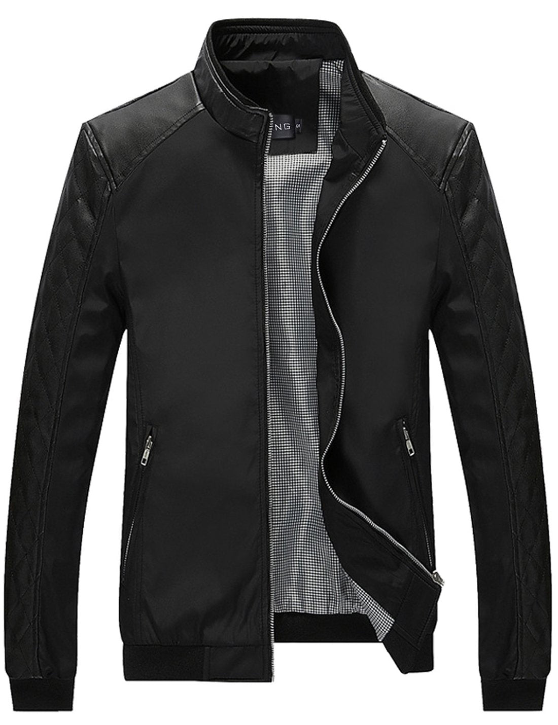 Tanming Men's Casual Slim Fit Lightweight Zip Up Softshell Bomber Jacket (Medium, Black)