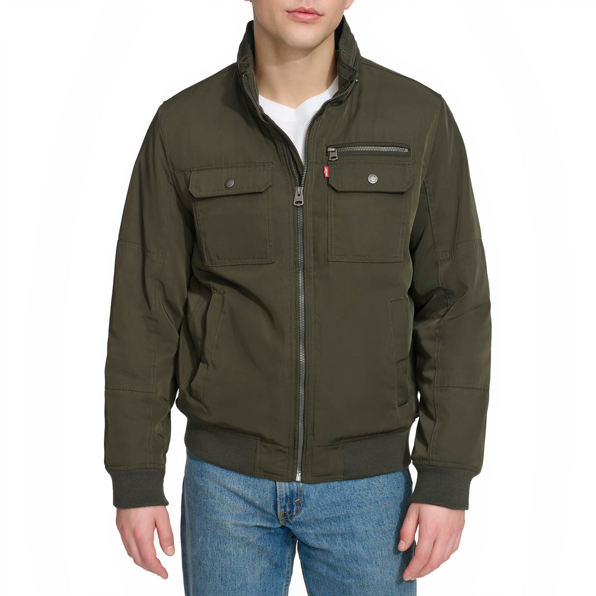 Levi's Stand Collar Utility Bomber Jacket, Army Green, M
