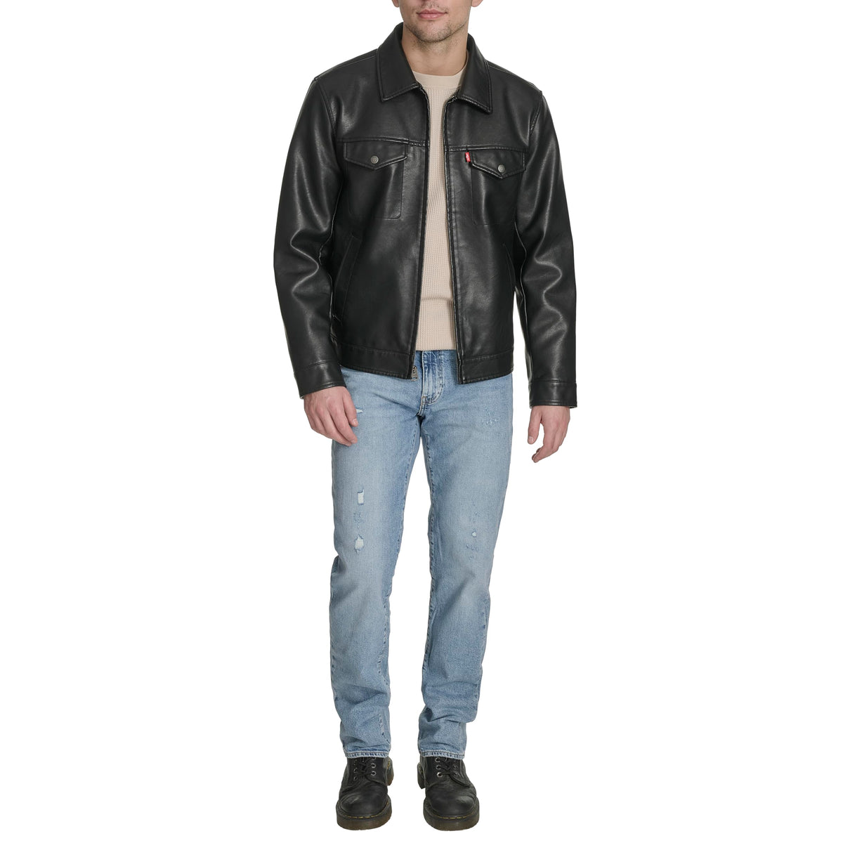 Levi's Men's Faux Leather Modern Trucker Jacket, Black, Medium