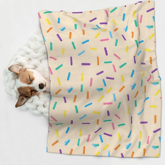 Reversible Plush Throw for Dogs and Cats, White Donut, Double Sided Blanket with Nubby Dot Side and Sleek Side Ideal for Cuddling Nesting Security