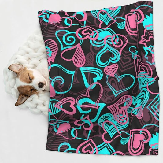 Reversible Pet Blanket for Easy Cleaning Maintenance, Abstract Love Hearts Pattern, Double Sided Plush Dot Design Means Double Use Between Washes for Convenience