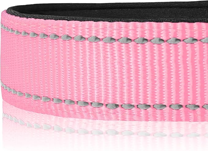 Joytale Reflective Dog Collar, Soft Neoprene Padded, Metal D-Ring, Nylon Pet Collar Adjustable for Medium Dogs, Pink, M