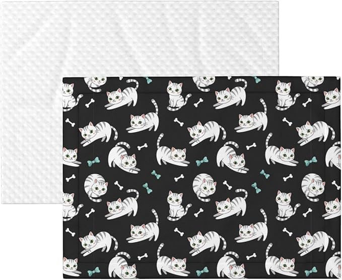 Double Sided Plush Pet Blanket with Cozy Dot Texture and Smooth Reverse, White Cute Cats, Reversible Throw for Dogs Cats on Couches Beds Crates