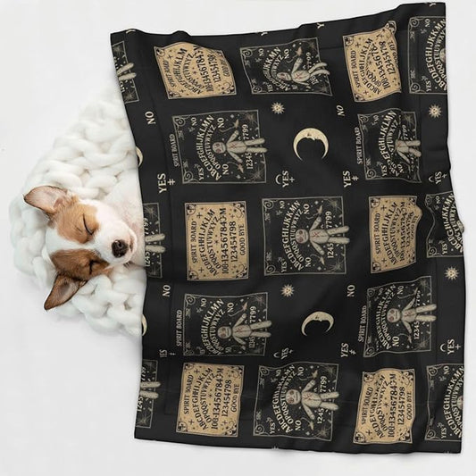Two Sided Pet Cuddler Blanket for Anxiety Calming, Spirit Board with A Voodoo Doll Occultism Set, Reversible Plush Design with Bubble Dot Pattern Provides Familiar Surface Anywhere