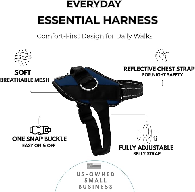 ShawnCo Essential Dog Harness, No-Pull Pet Vest with 3 Leash Clips, No Choke, Reflective, Adjustable and Padded, for Easy Walking and Training for Small, Medium and Large Dogs (Pacific Blue, L)