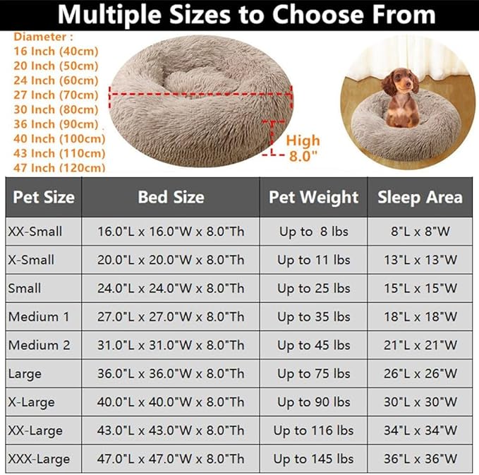 Calming Large Dog Bed & Cat Bed, 43 Inch Anti-Anxiety Donut Dog Cuddler Cat Bed, Warming Cozy Soft Dog Round Bed, Fluffy Faux Fur Machine Washable Pet Cushion for Medium Dogs & Cats (Purple)