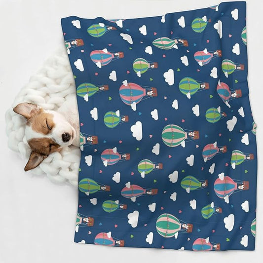 Double Sided Plush Pet Blanket with Cozy Dot Texture and Smooth Reverse, Dachshund Hot Air Balloon Dogs, Reversible Throw for Dogs Cats on Couches Beds Crates
