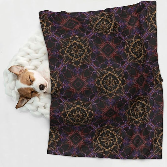 Reversible Plush Pet Blanket for Puppies Kittens, Magic Smoking Sacred Geometric, Double Sided Gentle Dot Texture for New Pets Adjusting to Home Environment Softly