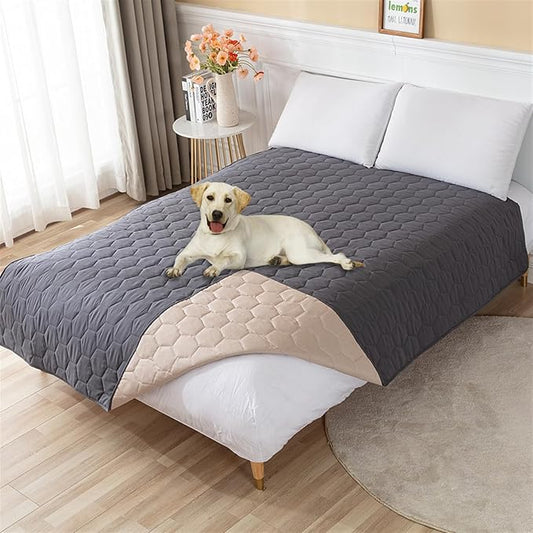 GIBZ Waterproof Dog Bed Cover Anti Slip Pet Furniture Protector Washable Blanket Large Soft Quilted Mat, Dark Grey, 130x210cm