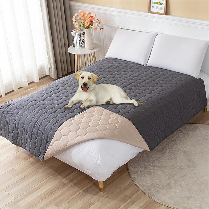 GIBZ Waterproof Dog Bed Cover Anti Slip Pet Furniture Protector Washable Blanket Large Soft Quilted Mat, Dark Grey, 260x210cm