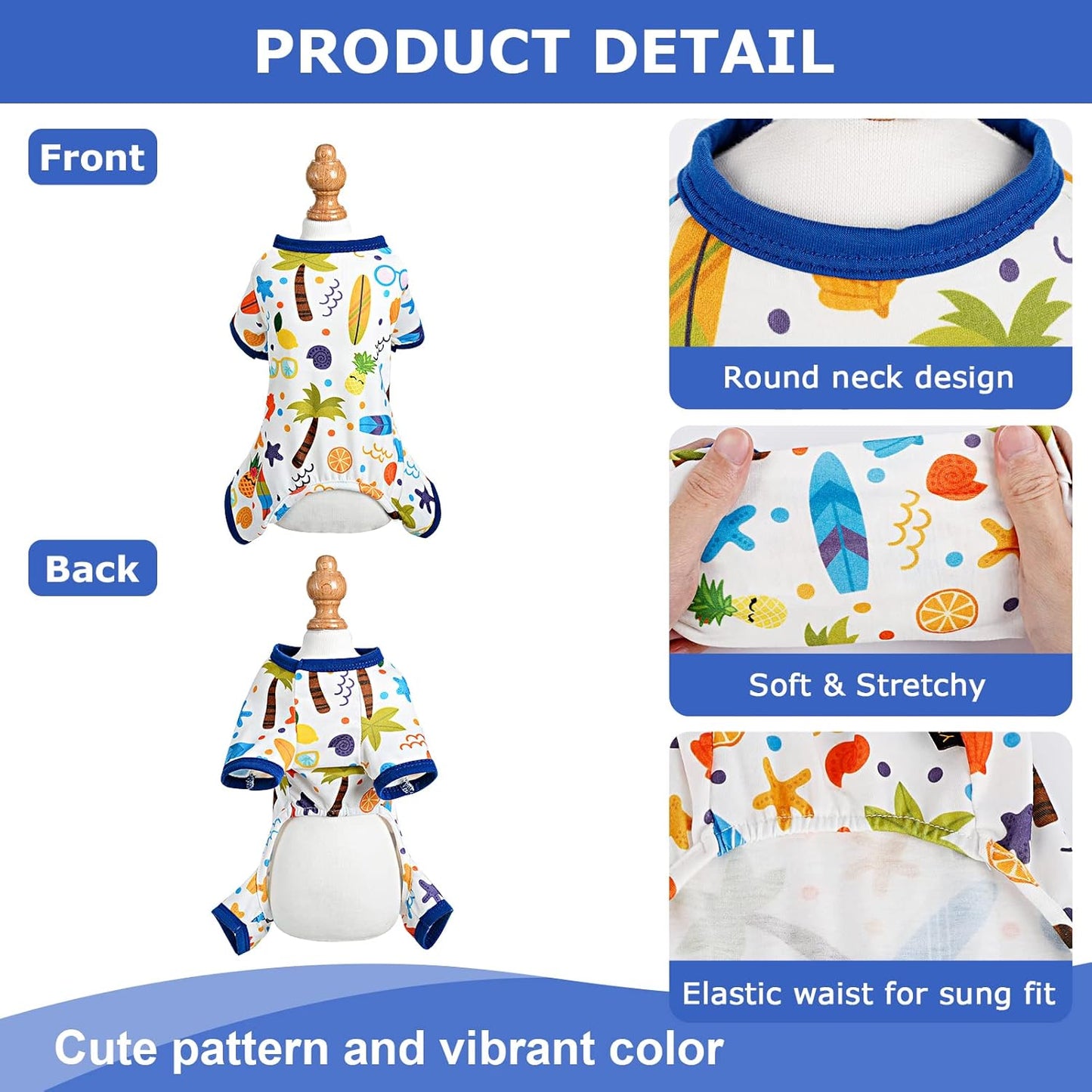 Dog Pajamas Pjs Fall Summer Dog Clothes for Small Dogs Girl - Boy - Medium Size Dogs, Soft Stretchy Puppy Clothes Doggie Onesies Cat Pet Jammies Outfit (Beach, X-Large)