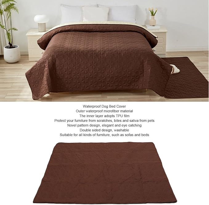 Dog Bed Cover, Slip Washable Pet Blanket for Sofa Couch Furniture Protector with Double Sided TPU Liner for Cats Puppies Brown (52x82inch)
