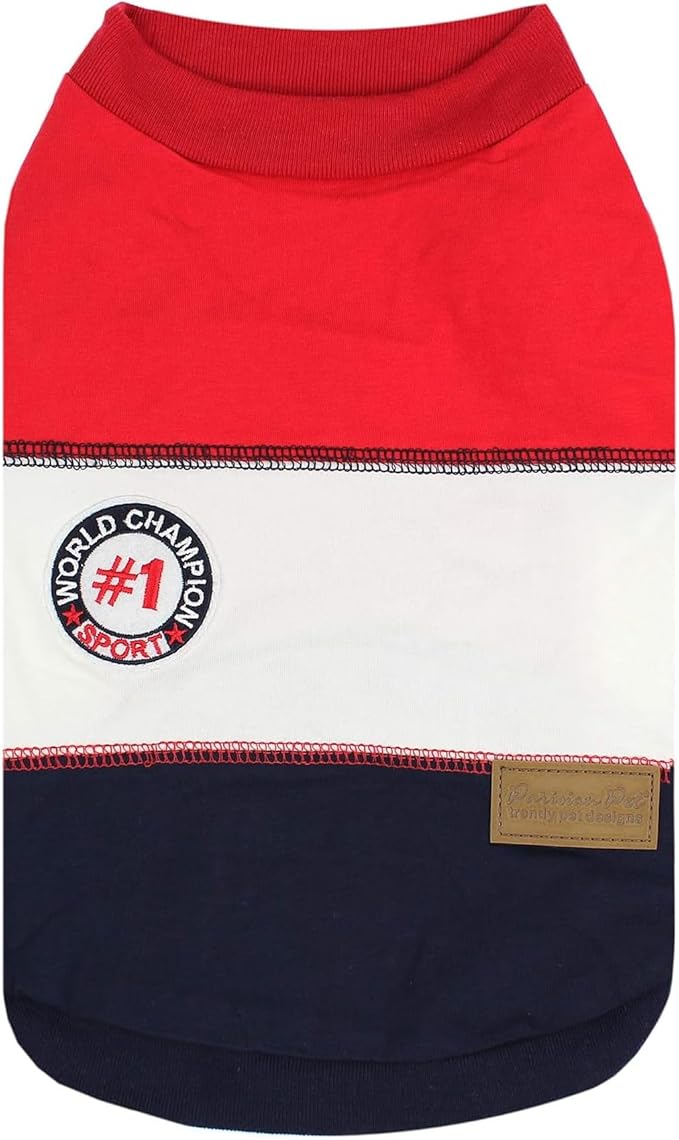 PARISIAN PET Embroidered 'Worlds Champion' Sleeveless Dog Tee - Machine Washable Color Block Tank Top - Lightweight, Small Dog XS