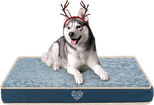 VANKEAN Waterproof Dog Crate Pad Bed Mat Reversible (Warm&Cool), Removable Washable Cover & Waterproof Inner Lining, Pet Crate Mattress for Cats and Dogs, Joint Relief Dog Bed for Crate, Navy