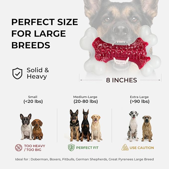 2-Pack Indestructible Dog Toys for Aggressive Chewers: Beef Flavored Hard Nylon Bone Chew Toys, Tough Dog Chew Toys for Large Dogs, Dog Toys to Keep Them Busy for Medium Large Breed, Red