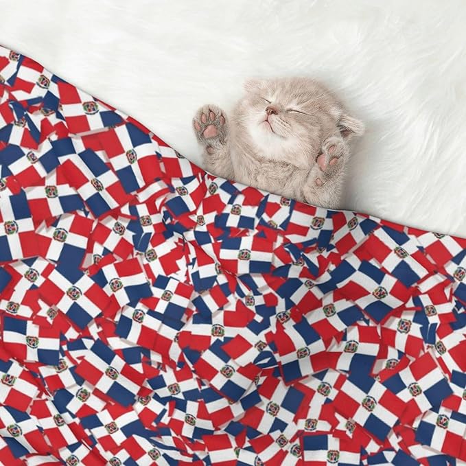 Reversible Plush Throw for Dogs and Cats, Dominican Republic Flag Wave, Double Sided Blanket with Nubby Dot Side and Sleek Side Ideal for Cuddling Nesting Security