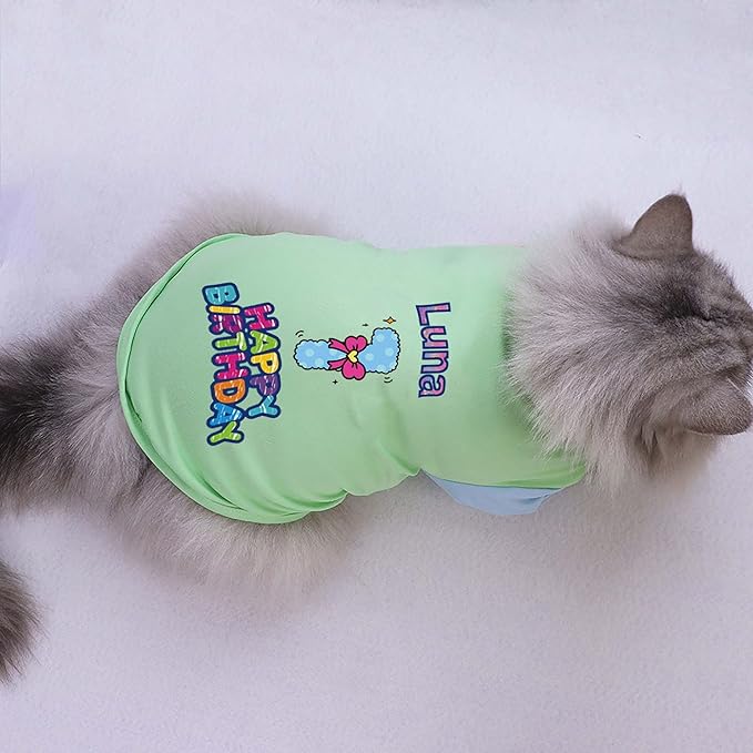 Custom Dog Birthday Shirt,Personalized Pet Apparel Print with Name Age Number,Pet Birthday Outfit,Lightweight Breathable Cotton Vest for Small Medium Large Dogs Cat (Dopamine Green, XX-Large)