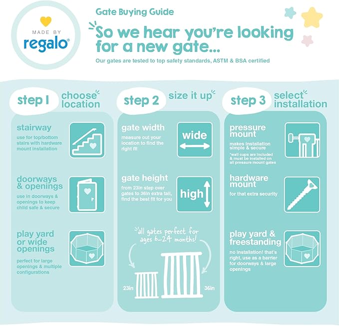 Regalo Safety 192" Super Wide Baby Gate & Play Yard, 2-in-1 Convertible Extra Wide Safety Barrier, Hardware Mounted for Toddlers & Pets, Tested & Safe for 30 Years, American Designed & Owned, White
