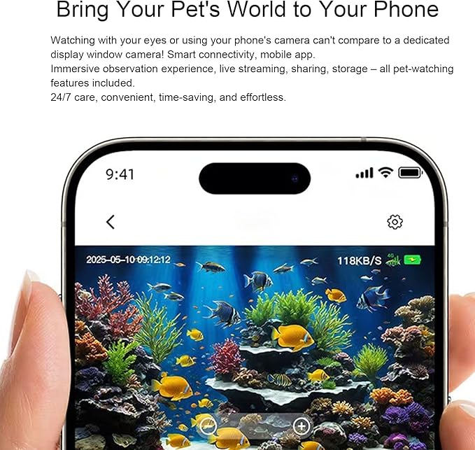 ciciglow Fish Tank Camera, 2K HD Aquarium Camera, 140 Wide Angle Anti Glare and Anti Reflection, WiFi Pet with AI Motion Detection for Aquariums, Reptile Enclosures