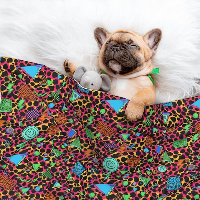 Dog Cat Blanket Double Sided, Geometric Checkered Zebra Tiger Leopard Print Hot Pink Vintage Retro 80S 90S, Plush with Raised Dot Pattern and Smooth Reverse for Cuddling